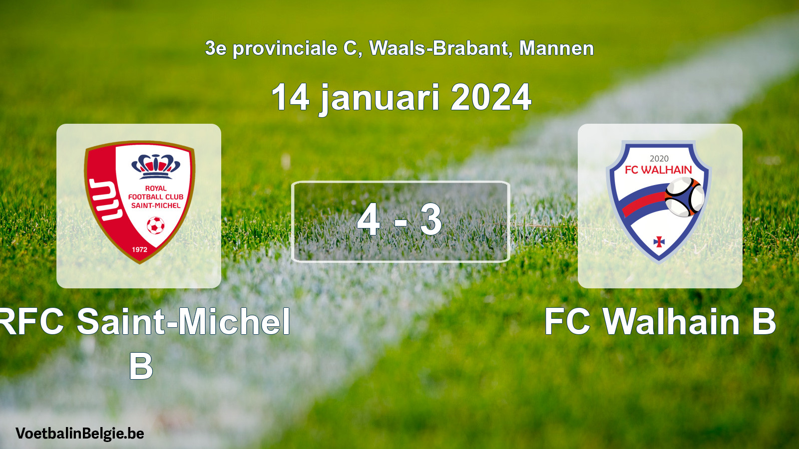 Gespeelde wedstrijd mannenvoetbal: RFC Saint-Michel B - FC Walhain B 4 - 3 (14 januari 2024)