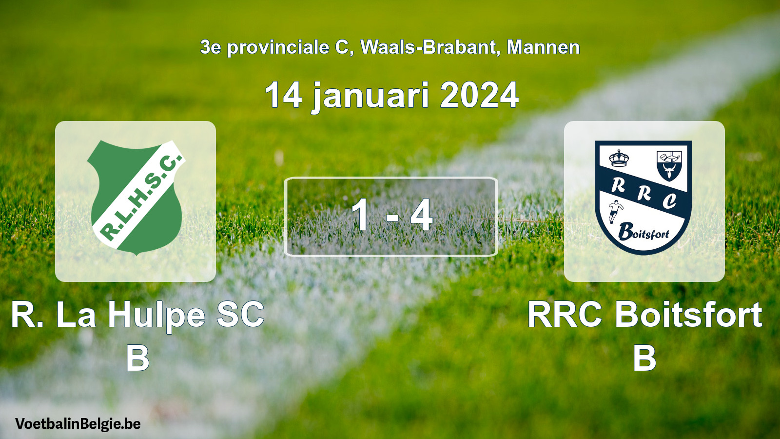 Gespeelde wedstrijd mannenvoetbal: R. La Hulpe SC B - RRC Boitsfort B 1 - 4 (14 januari 2024)
