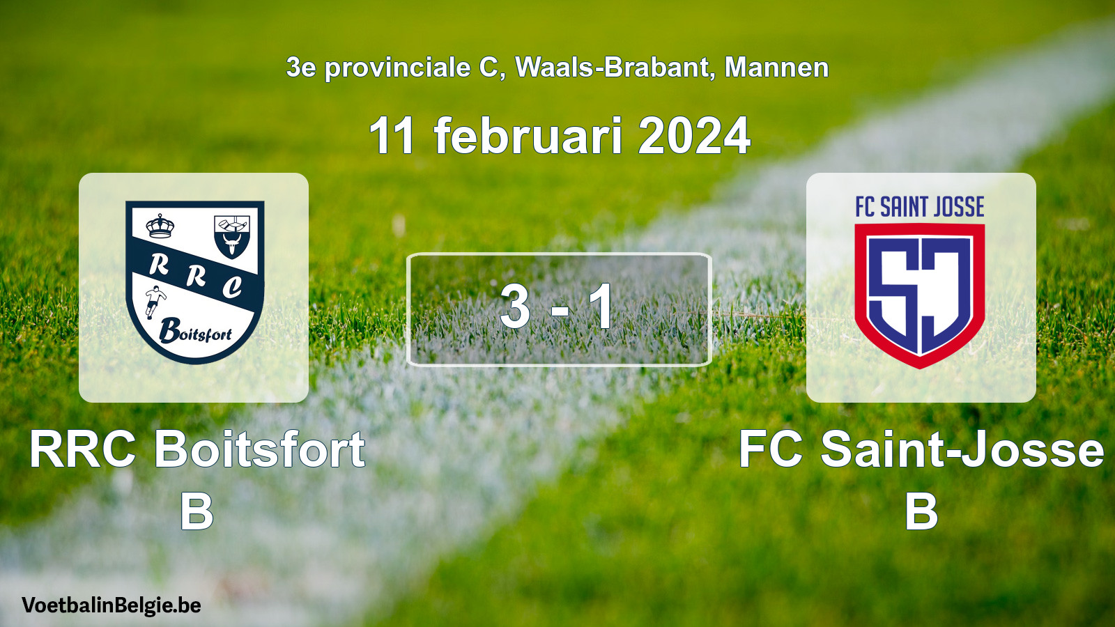 Gespeelde wedstrijd mannenvoetbal: RRC Boitsfort B - FC Saint-Josse B 3 - 1 (11 februari 2024)