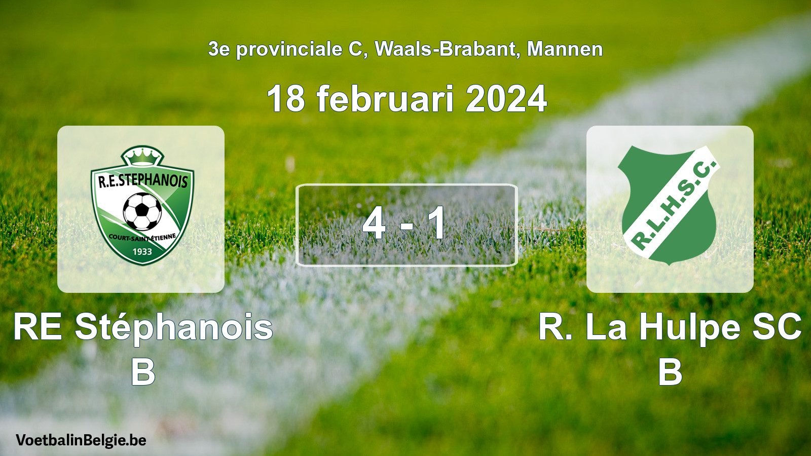 Gespeelde wedstrijd mannenvoetbal: RE Stéphanois B - R. La Hulpe SC B 4 - 1 (18 februari 2024)