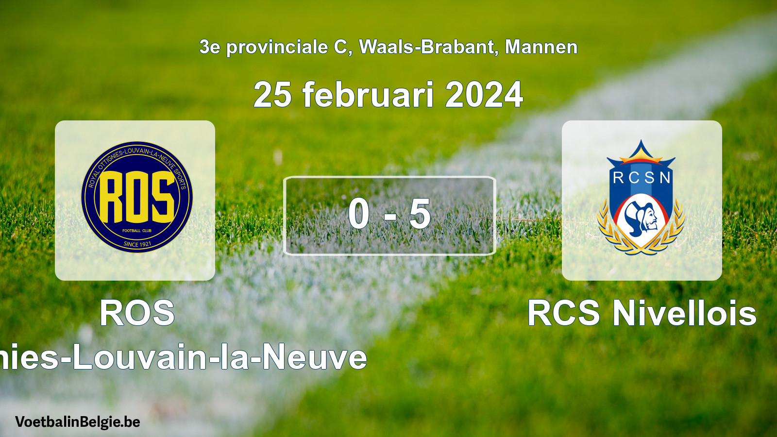 Gespeelde wedstrijd mannenvoetbal: ROS Ottignies-Louvain-la-Neuve - RCS Nivellois 0 - 5 (25 februari 2024)