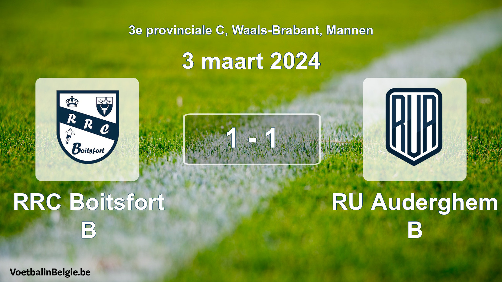 Gespeelde wedstrijd mannenvoetbal: RRC Boitsfort B - RU Auderghem B 1 - 1 (3 maart 2024)
