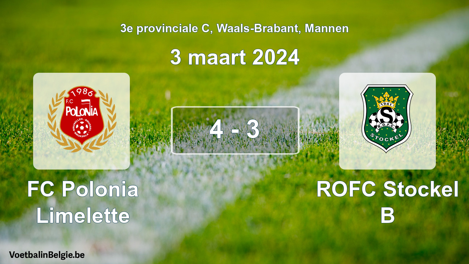 Gespeelde wedstrijd mannenvoetbal: FC Polonia Limelette - ROFC Stockel B 4 - 3 (3 maart 2024)