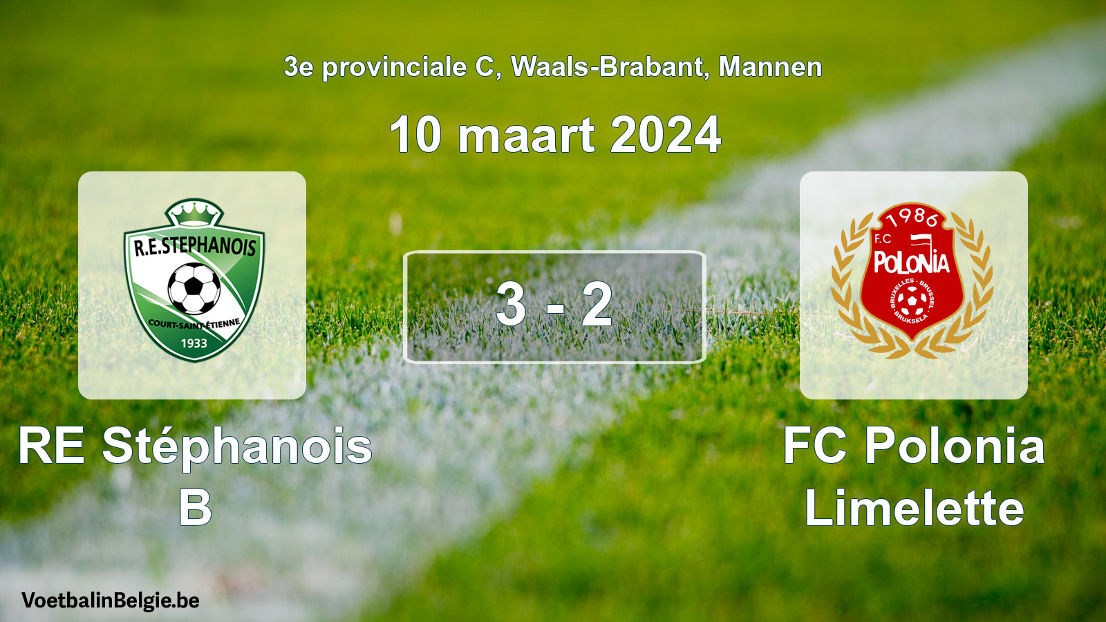 Gespeelde wedstrijd mannenvoetbal: RE Stéphanois B - FC Polonia Limelette 3 - 2 (10 maart 2024)