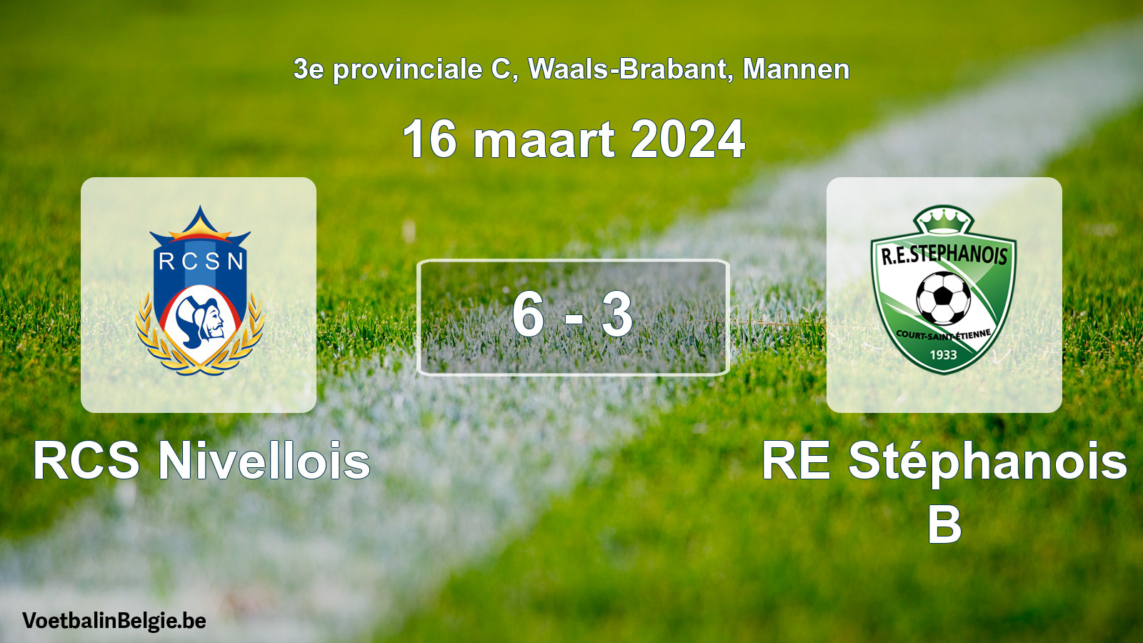 Gespeelde wedstrijd mannenvoetbal: RCS Nivellois - RE Stéphanois B 6 - 3 (16 maart 2024)