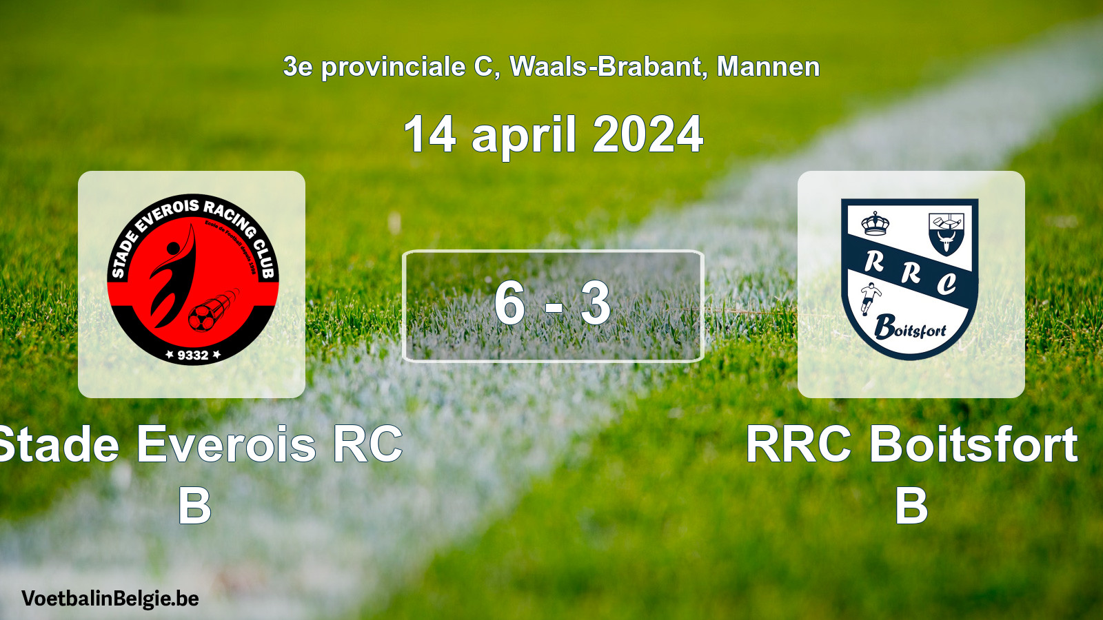 Gespeelde wedstrijd mannenvoetbal: Stade Everois RC B - RRC Boitsfort B 6 - 3 (14 april 2024)