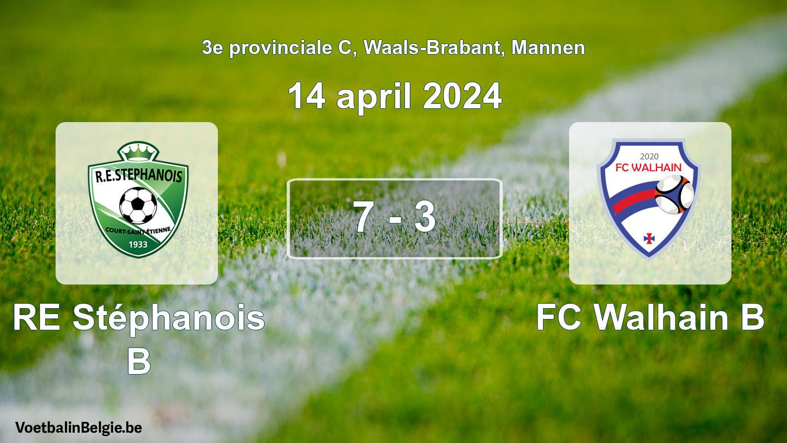 Gespeelde wedstrijd mannenvoetbal: RE Stéphanois B - FC Walhain B 7 - 3 (14 april 2024)