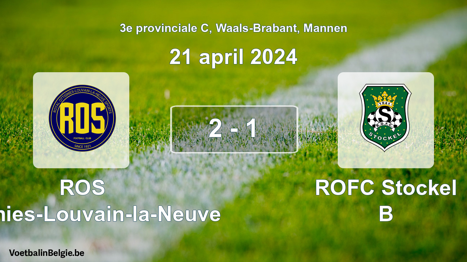 Gespeelde wedstrijd mannenvoetbal: ROS Ottignies-Louvain-la-Neuve - ROFC Stockel B 2 - 1 (21 april 2024)