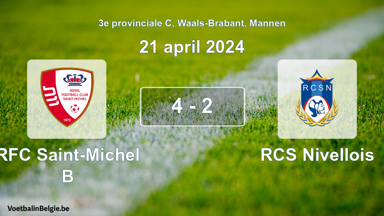 Gespeelde wedstrijd mannenvoetbal: RFC Saint-Michel B - RCS Nivellois 4 - 2 (21 april 2024)