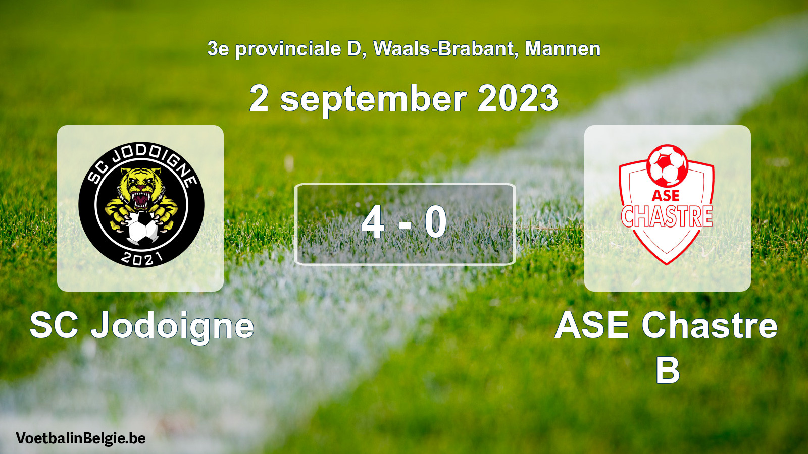 Gespeelde wedstrijd mannenvoetbal: SC Jodoigne - ASE Chastre B 4 - 0 (2 september 2023)