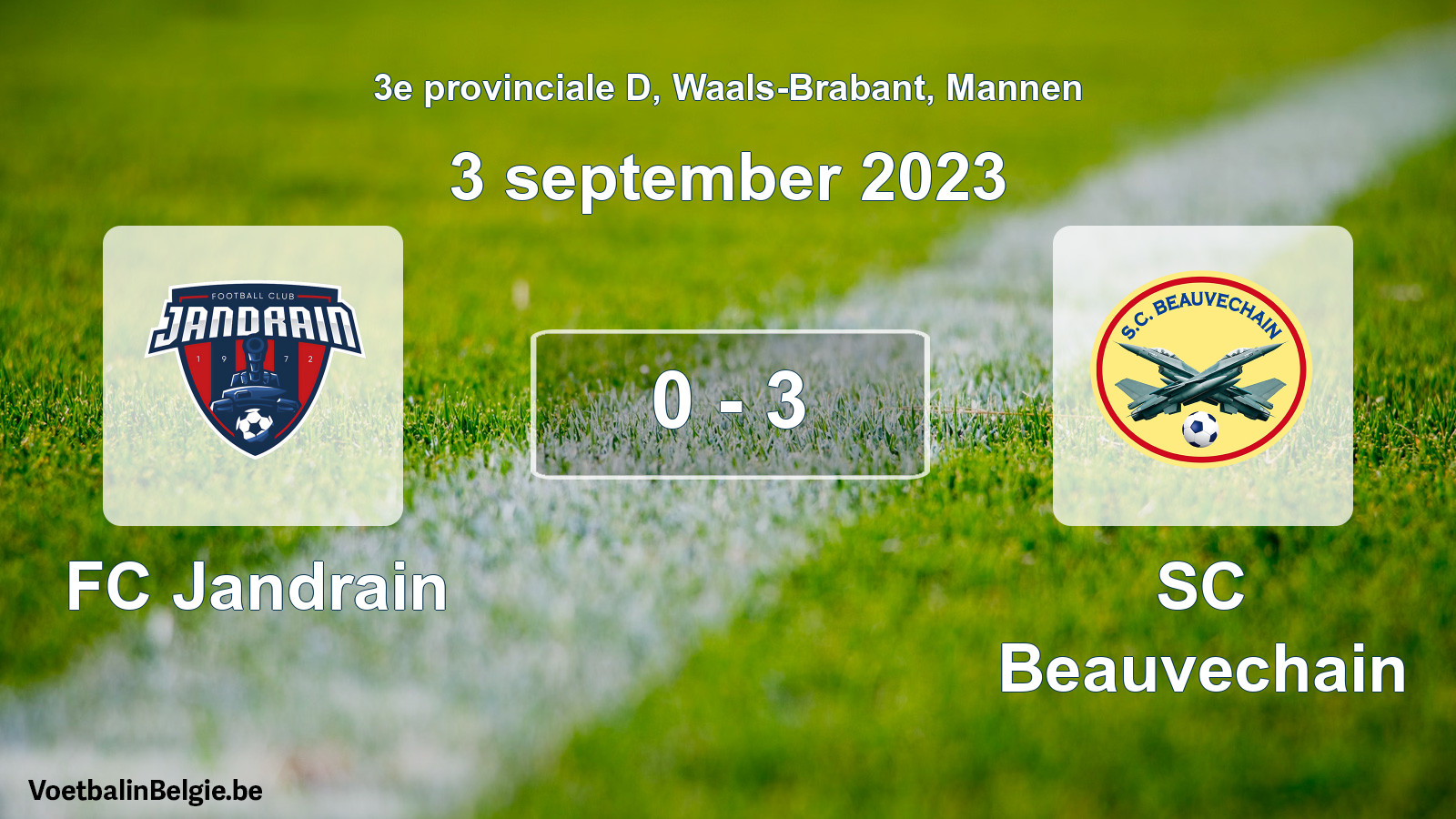 Gespeelde wedstrijd mannenvoetbal: FC Jandrain - SC Beauvechain 0 - 3 (3 september 2023)
