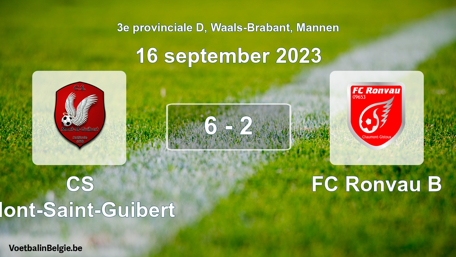 Gespeelde wedstrijd mannenvoetbal: CS Mont-Saint-Guibert - FC Ronvau B 6 - 2 (16 september 2023)