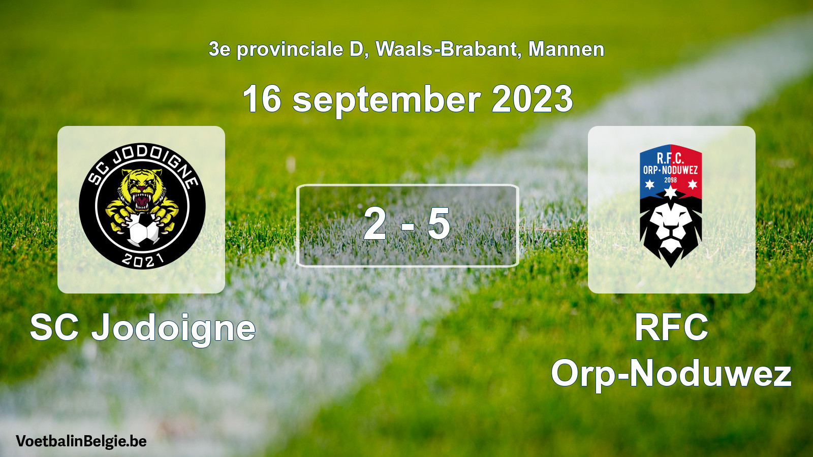 Gespeelde wedstrijd mannenvoetbal: SC Jodoigne - RFC Orp-Noduwez 2 - 5 (16 september 2023)
