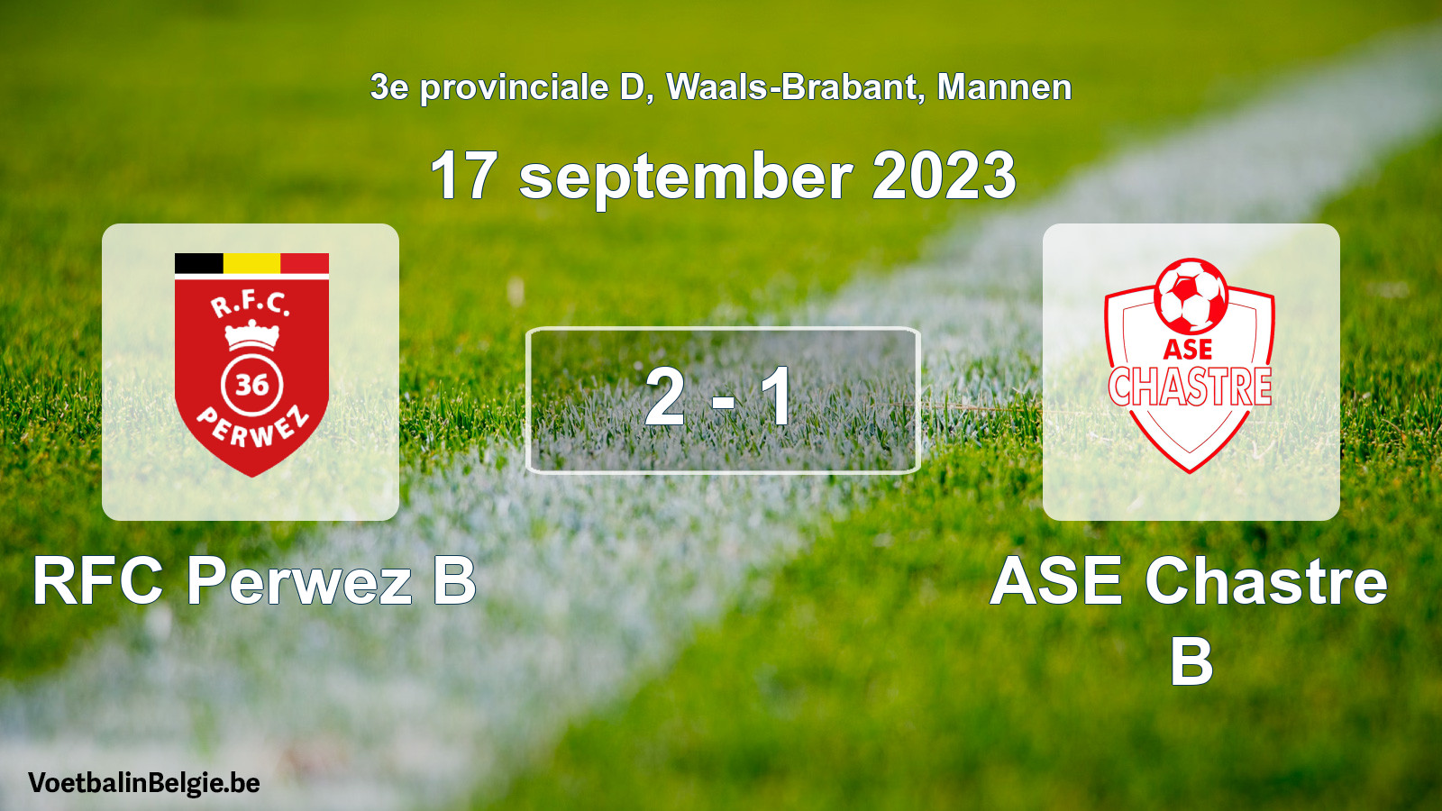 Gespeelde wedstrijd mannenvoetbal: RFC Perwez B - ASE Chastre B 2 - 1 (17 september 2023)