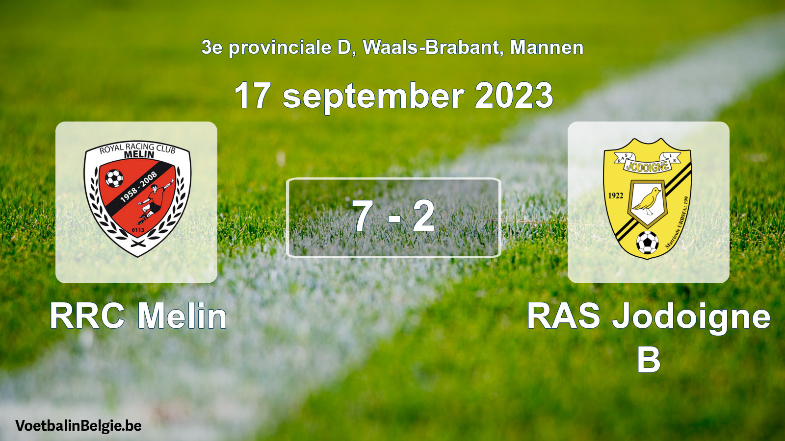 Gespeelde wedstrijd mannenvoetbal: RRC Melin - RAS Jodoigne B 7 - 2 (17 september 2023)