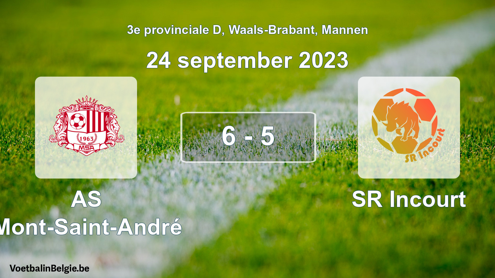 Gespeelde wedstrijd mannenvoetbal: AS Mont-Saint-André - SR Incourt 6 - 5 (24 september 2023)
