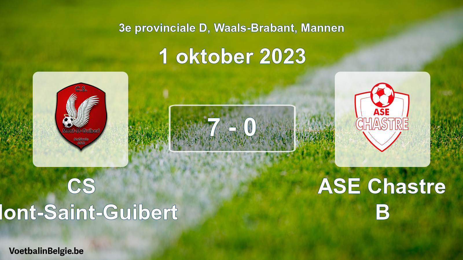 Gespeelde wedstrijd mannenvoetbal: CS Mont-Saint-Guibert - ASE Chastre B 7 - 0 (1 oktober 2023)