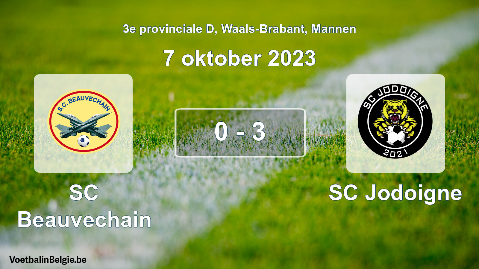 Gespeelde wedstrijd mannenvoetbal: SC Beauvechain - SC Jodoigne 0 - 3 (7 oktober 2023)