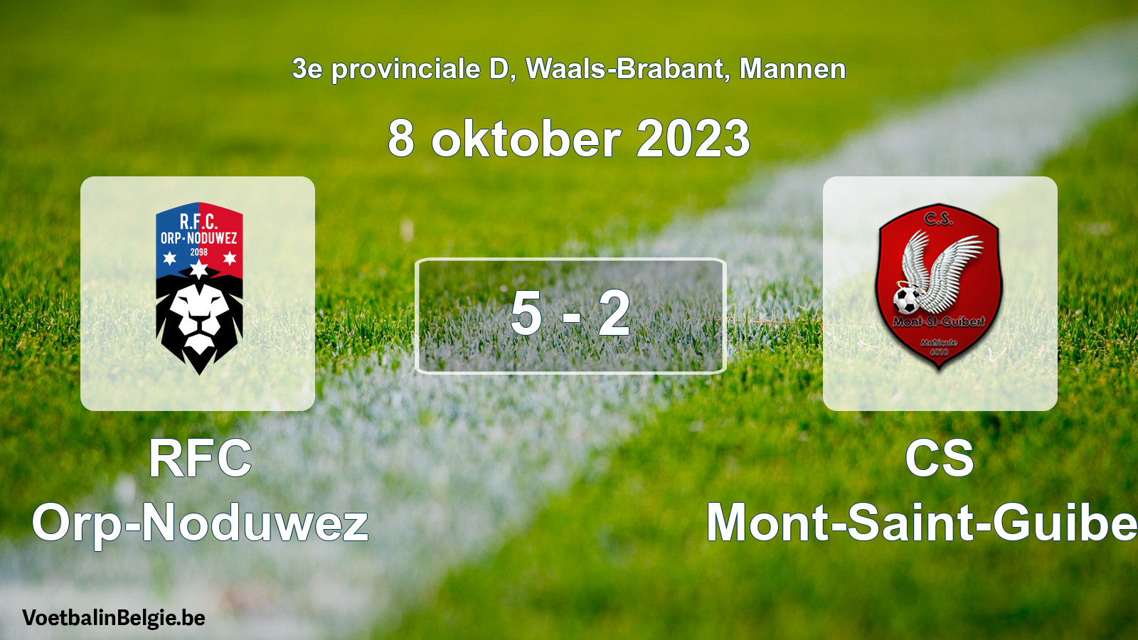 Match joué football hommes: RFC Orp-Noduwez - CS Mont-Saint-Guibert 5 - 2 (8 octobre 2023)
