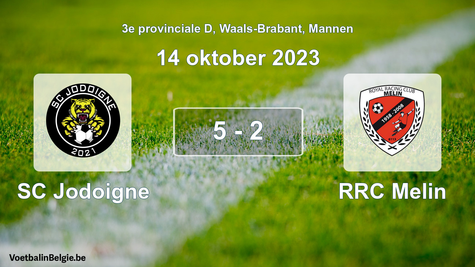 Gespeelde wedstrijd mannenvoetbal: SC Jodoigne - RRC Melin 5 - 2 (14 oktober 2023)