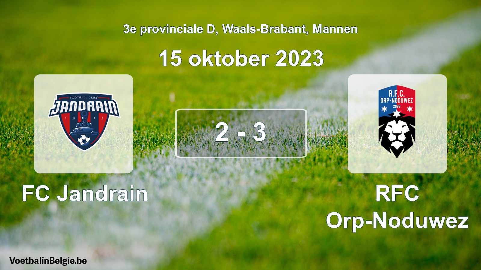 Gespeelde wedstrijd mannenvoetbal: FC Jandrain - RFC Orp-Noduwez 2 - 3 (15 oktober 2023)