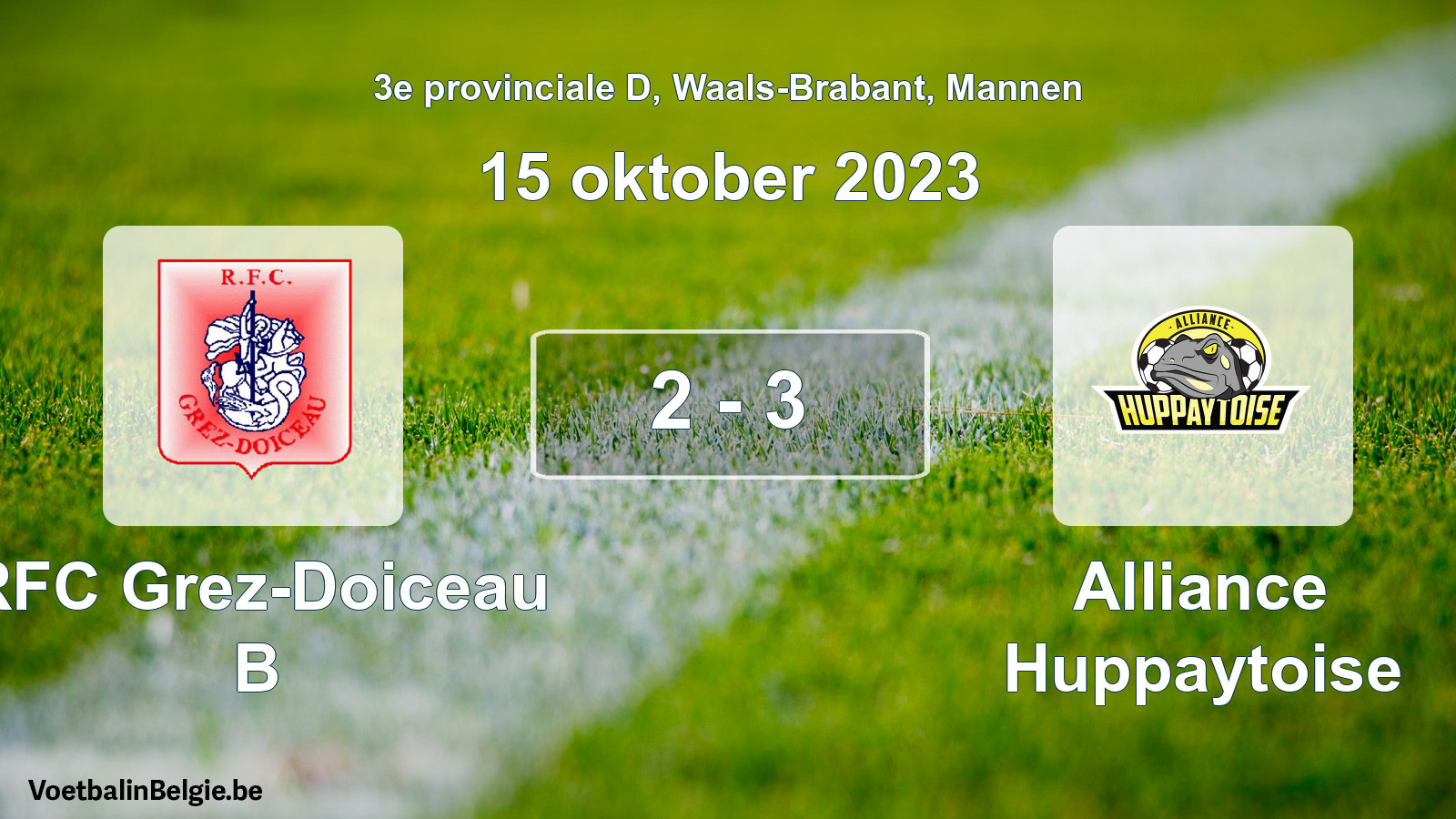 Gespeelde wedstrijd mannenvoetbal: RFC Grez-Doiceau B - Alliance Huppaytoise 2 - 3 (15 oktober 2023)
