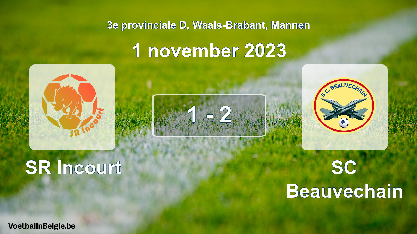 Gespeelde wedstrijd mannenvoetbal: SR Incourt - SC Beauvechain 1 - 2 (1 november 2023)