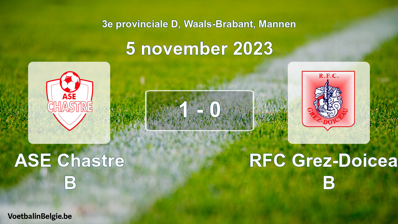 Gespeelde wedstrijd mannenvoetbal: ASE Chastre B - RFC Grez-Doiceau B 1 - 0 (5 november 2023)