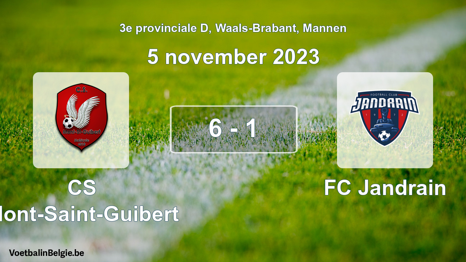 Gespeelde wedstrijd mannenvoetbal: CS Mont-Saint-Guibert - FC Jandrain 6 - 1 (5 november 2023)