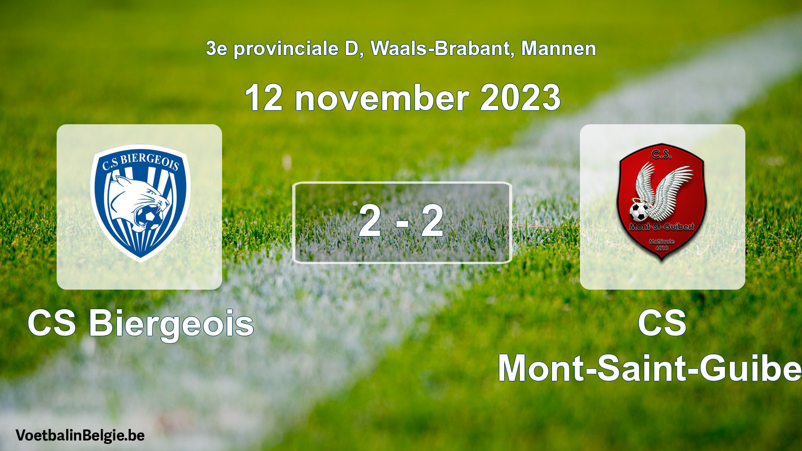 Gespeelde wedstrijd mannenvoetbal: CS Biergeois - CS Mont-Saint-Guibert 2 - 2 (12 november 2023)