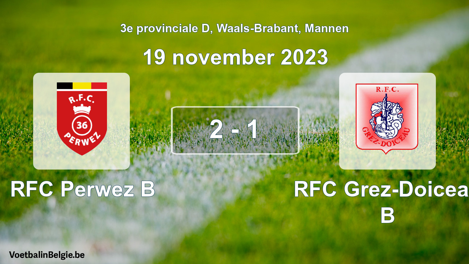 Gespeelde wedstrijd mannenvoetbal: RFC Perwez B - RFC Grez-Doiceau B 2 - 1 (19 november 2023)