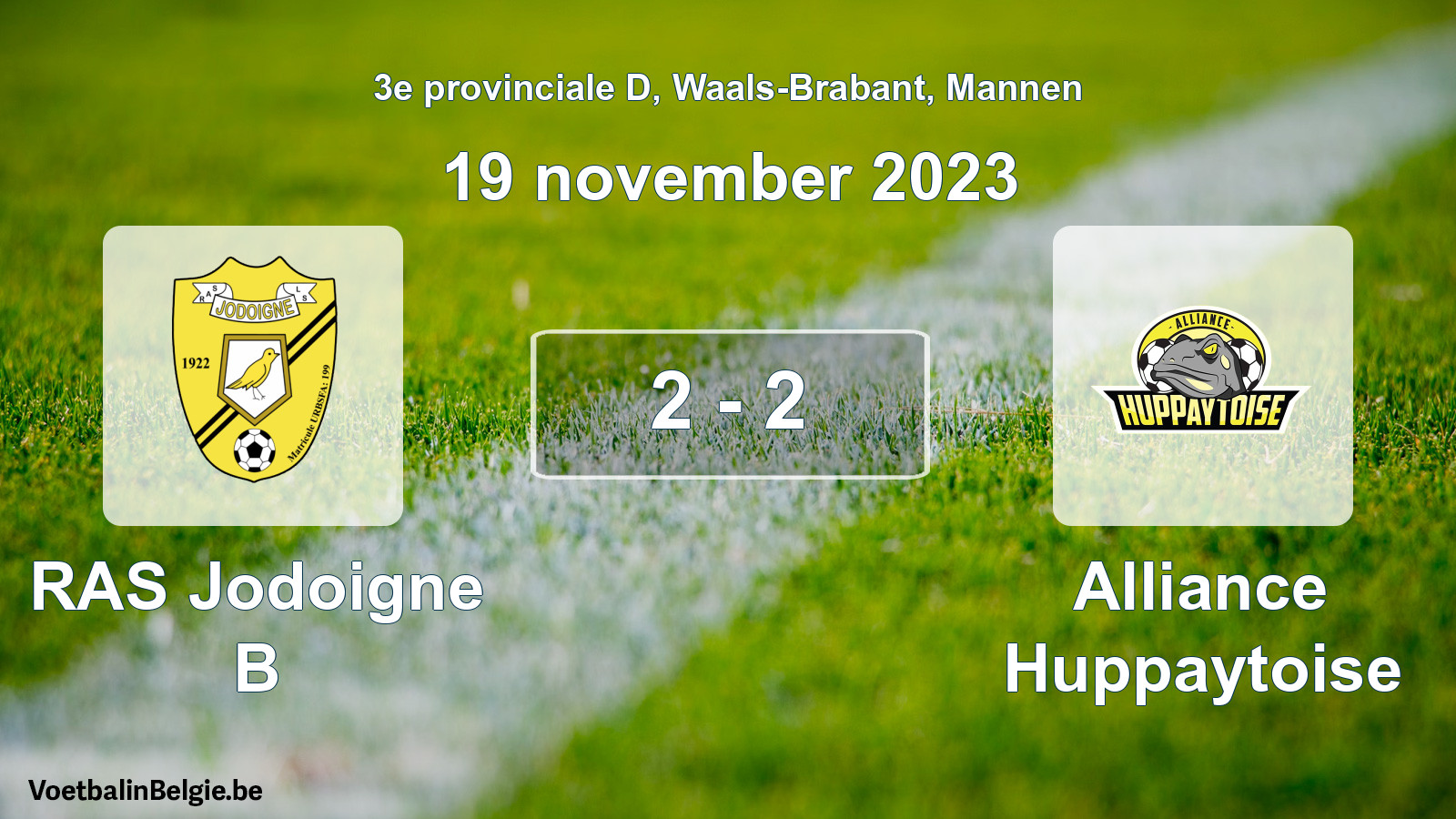Gespeelde wedstrijd mannenvoetbal: RAS Jodoigne B - Alliance Huppaytoise 2 - 2 (19 november 2023)