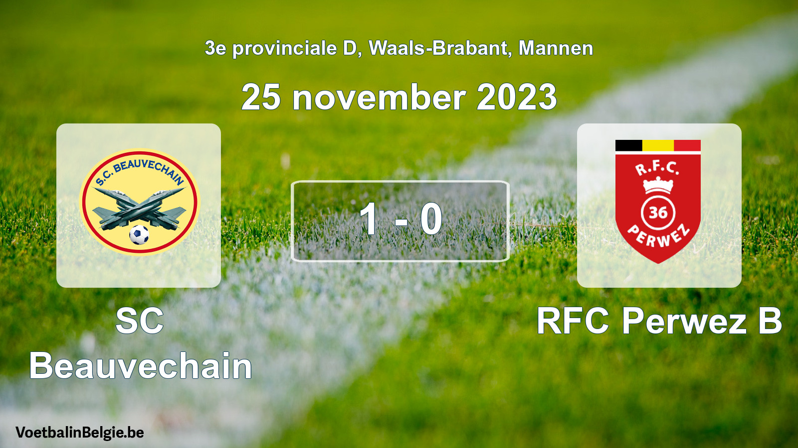 Gespeelde wedstrijd mannenvoetbal: SC Beauvechain - RFC Perwez B 1 - 0 (25 november 2023)