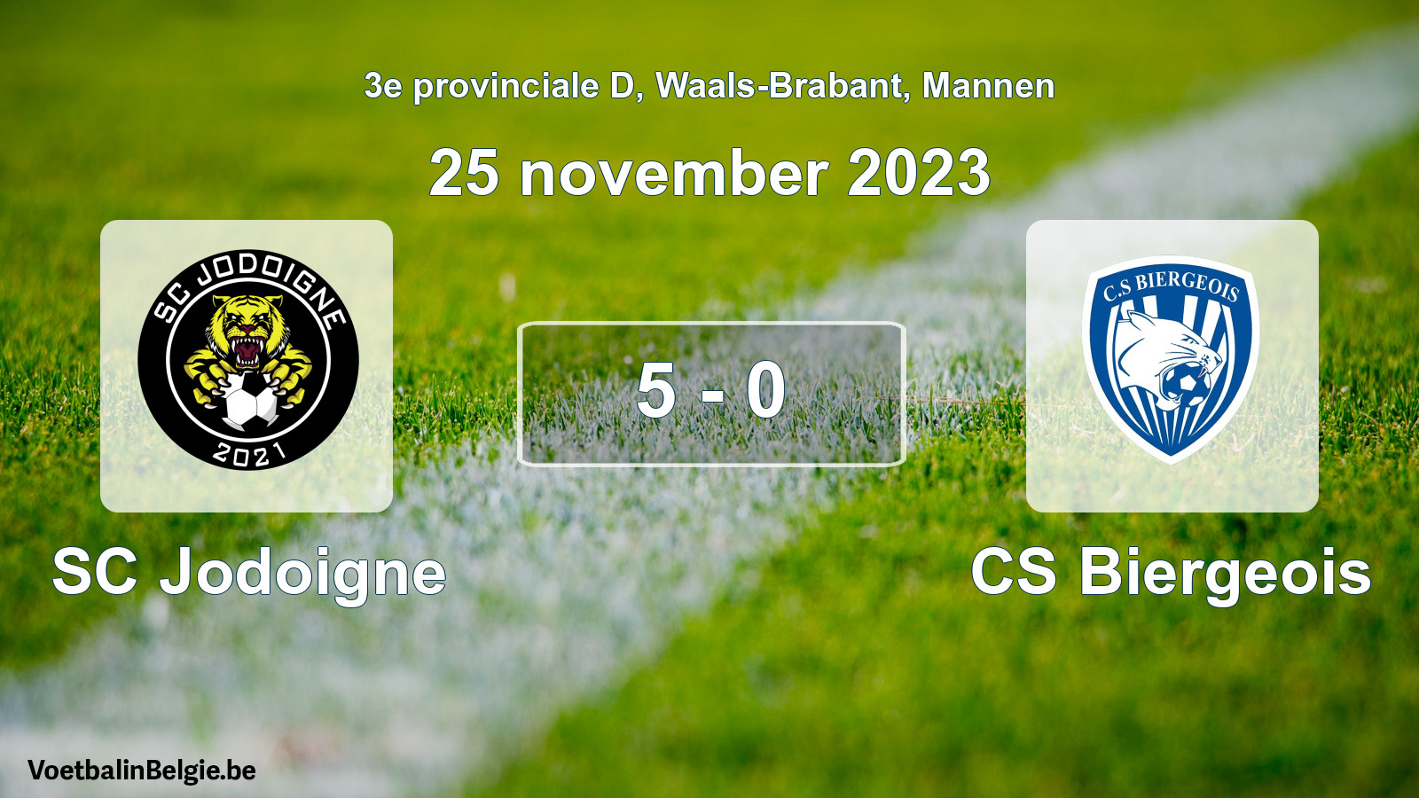 Gespeelde wedstrijd mannenvoetbal: SC Jodoigne - CS Biergeois 5 - 0 (25 november 2023)