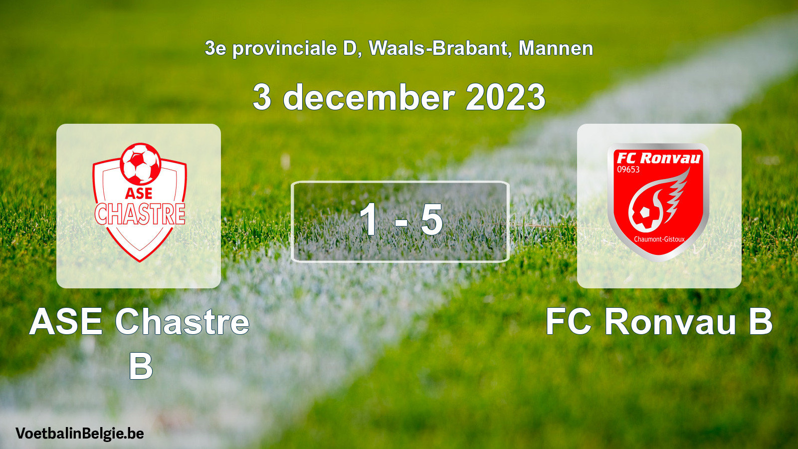 Gespeelde wedstrijd mannenvoetbal: ASE Chastre B - FC Ronvau B 1 - 5 (3 december 2023)