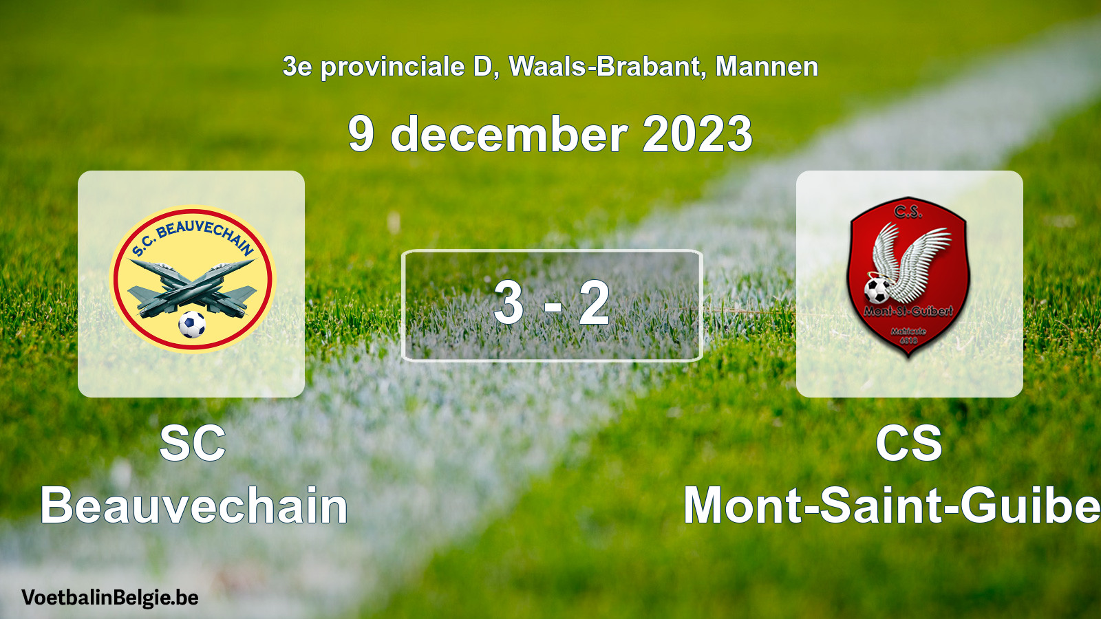 Gespeelde wedstrijd mannenvoetbal: SC Beauvechain - CS Mont-Saint-Guibert 3 - 2 (9 december 2023)