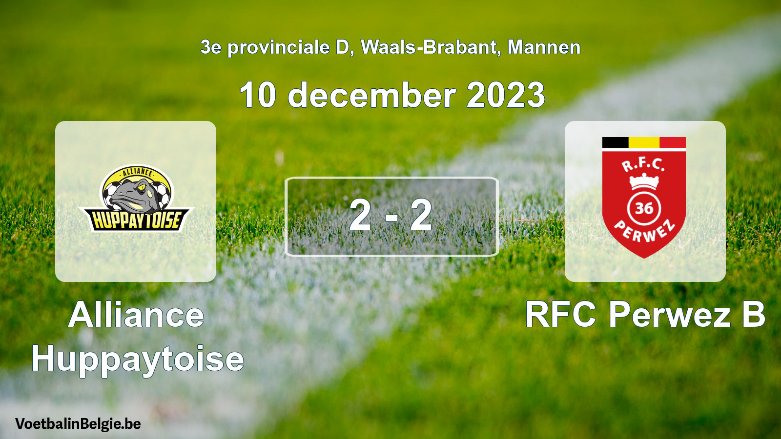 Gespeelde wedstrijd mannenvoetbal: Alliance Huppaytoise - RFC Perwez B 2 - 2 (10 december 2023)