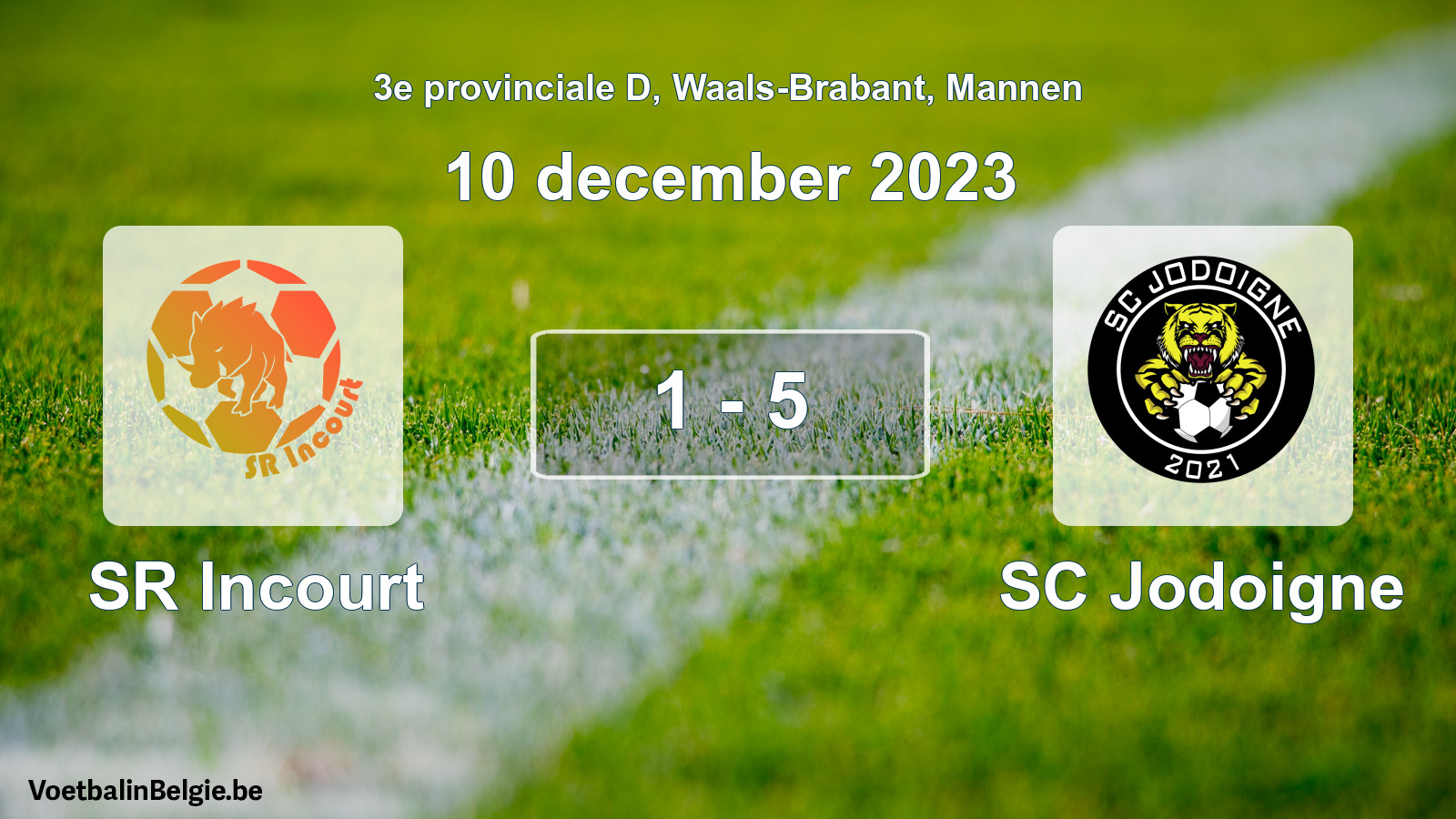 Gespeelde wedstrijd mannenvoetbal: SR Incourt - SC Jodoigne 1 - 5 (10 december 2023)