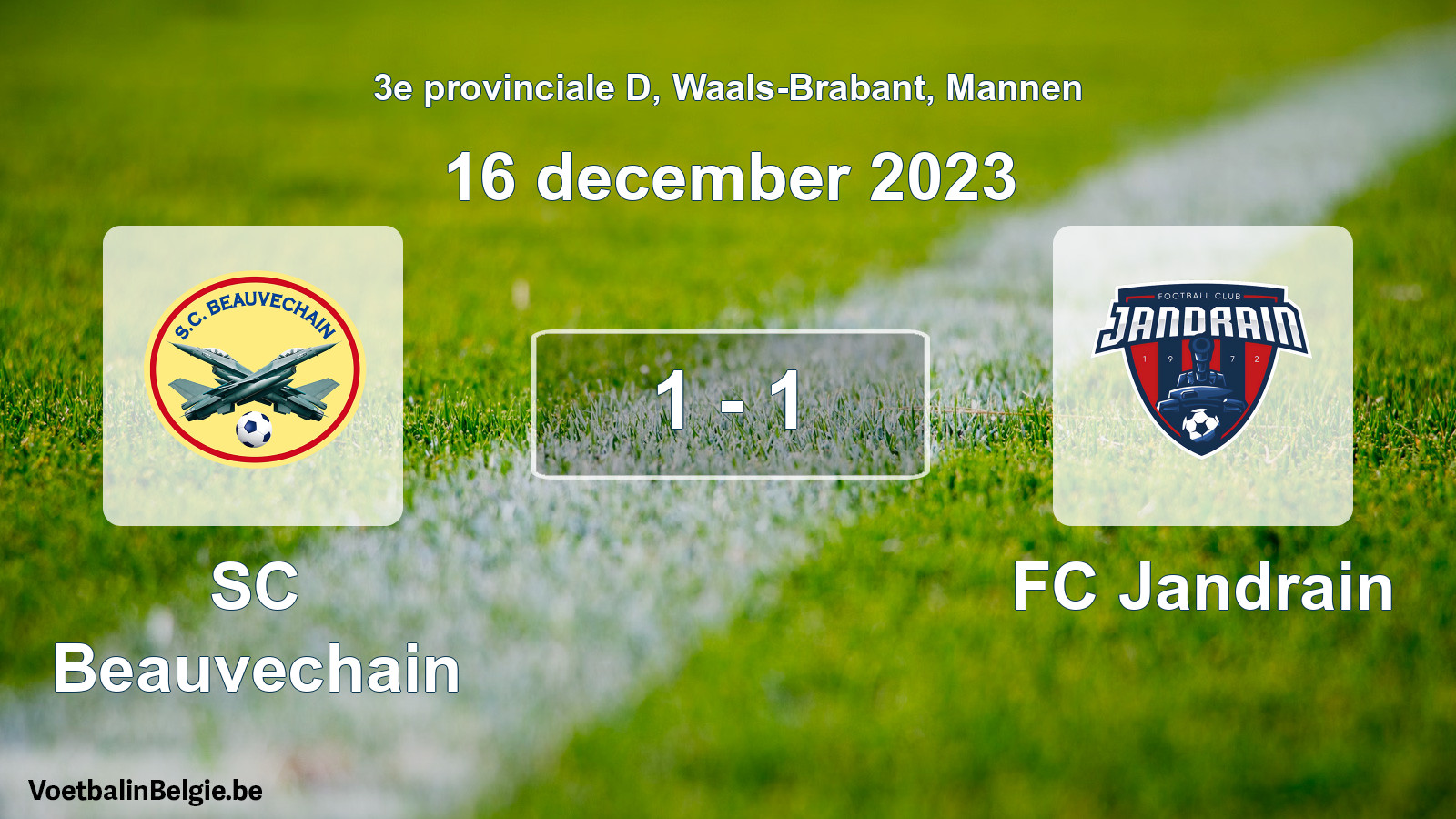 Gespeelde wedstrijd mannenvoetbal: SC Beauvechain - FC Jandrain 1 - 1 (16 december 2023)