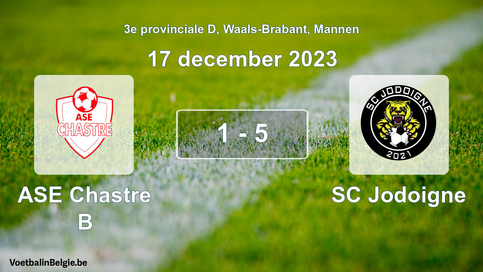 Gespeelde wedstrijd mannenvoetbal: ASE Chastre B - SC Jodoigne 1 - 5 (17 december 2023)