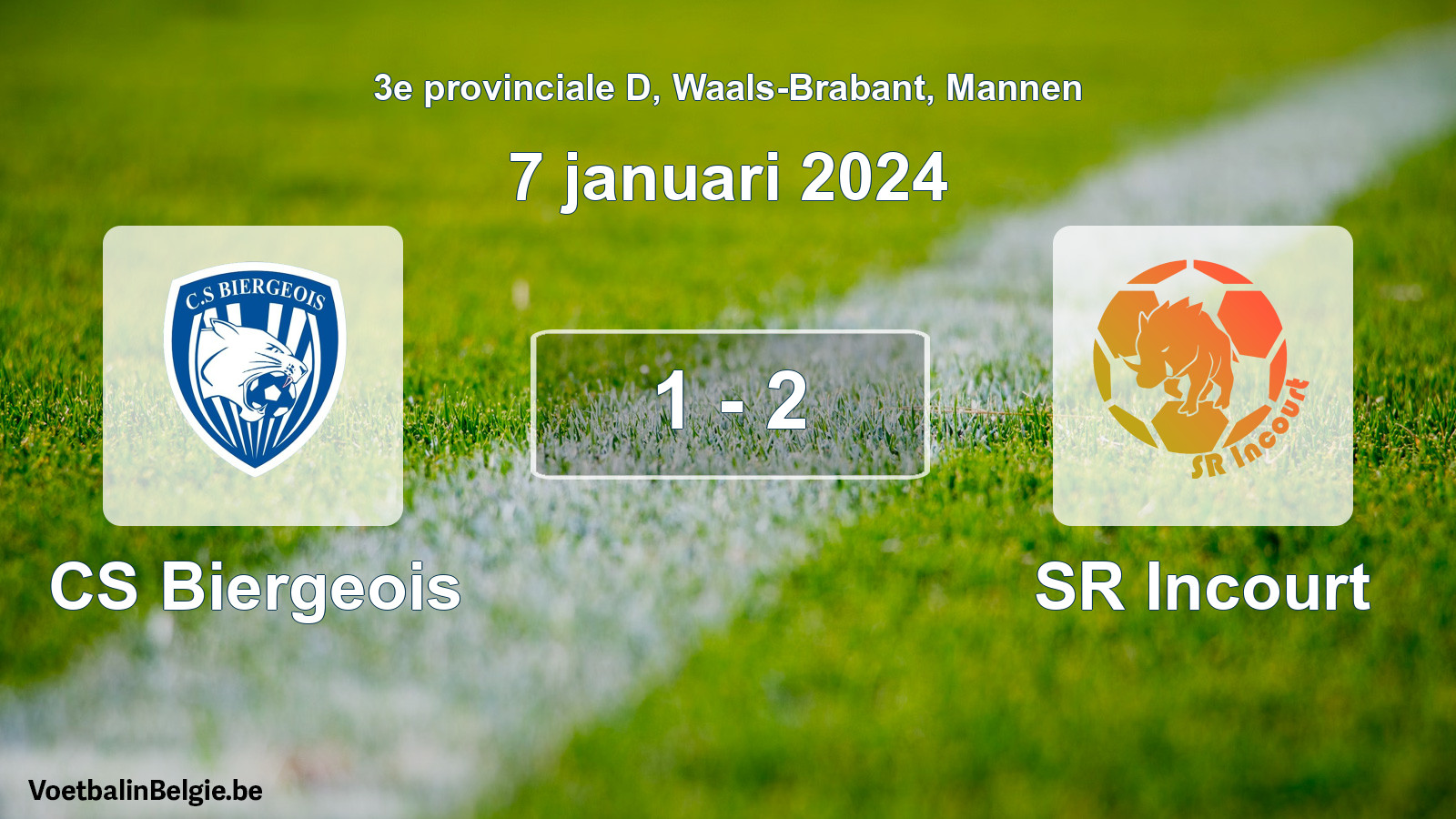 Gespeelde wedstrijd mannenvoetbal: CS Biergeois - SR Incourt 1 - 2 (7 januari 2024)