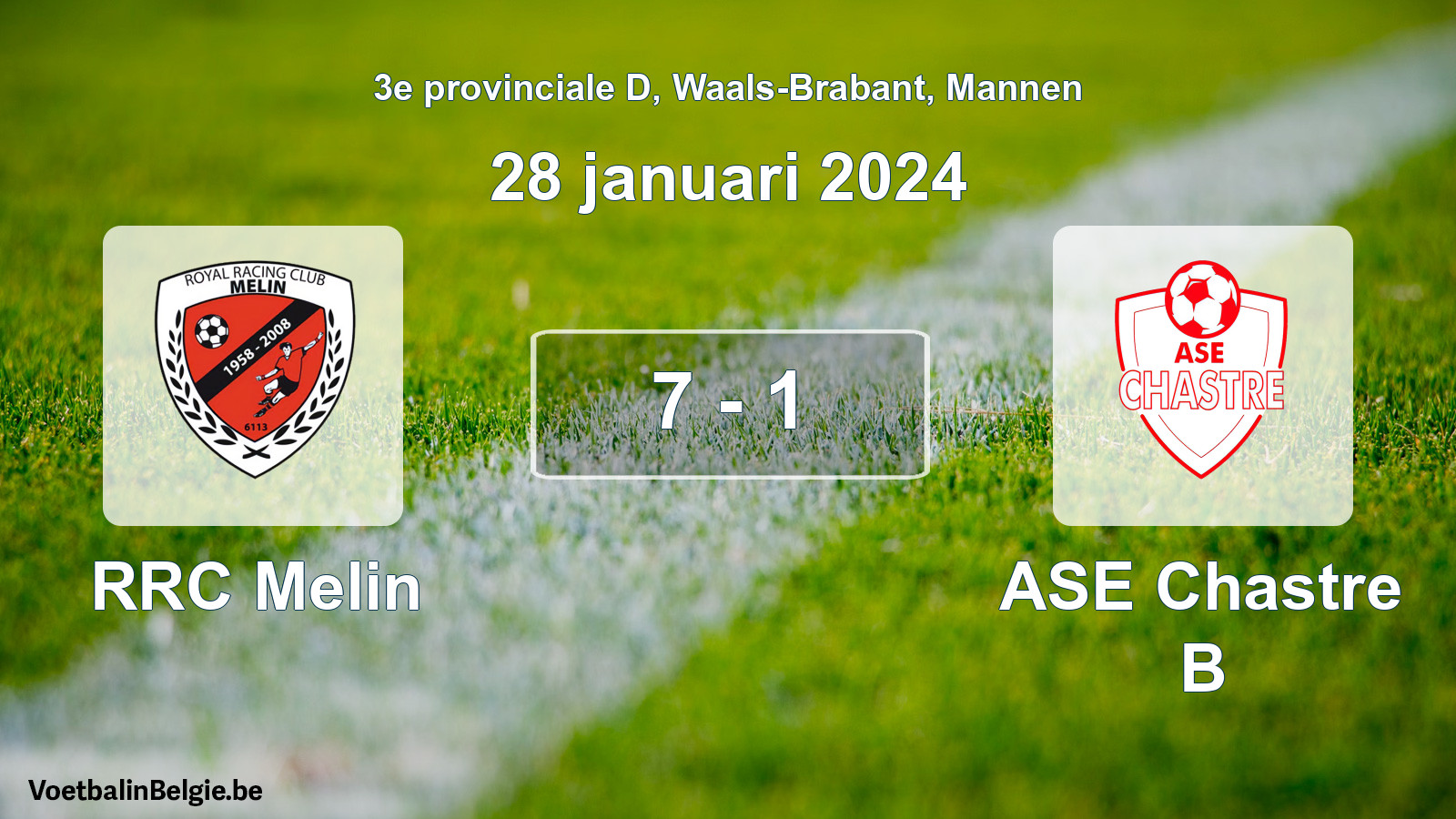 Gespeelde wedstrijd mannenvoetbal: RRC Melin - ASE Chastre B 7 - 1 (28 januari 2024)