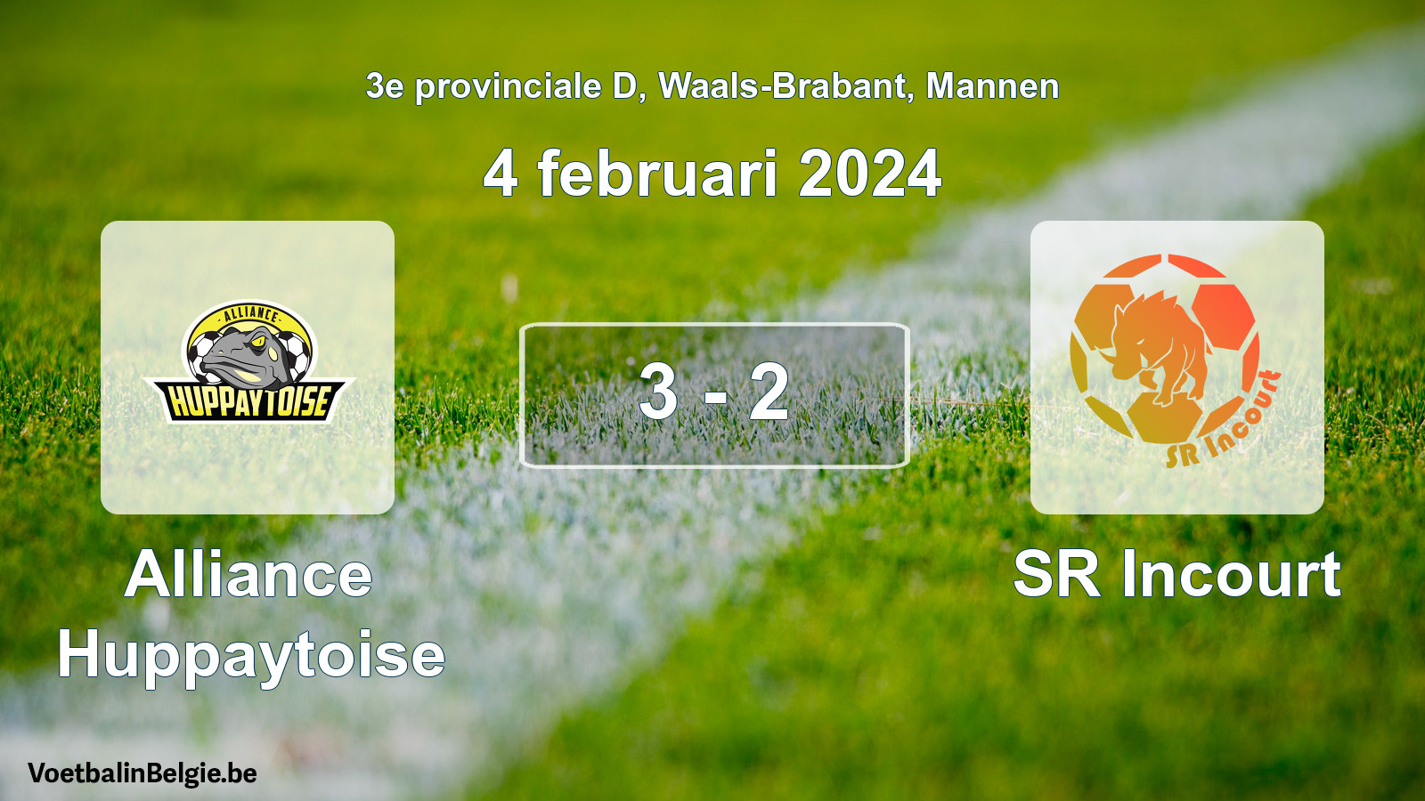 Gespeelde wedstrijd mannenvoetbal: Alliance Huppaytoise - SR Incourt 3 - 2 (4 februari 2024)