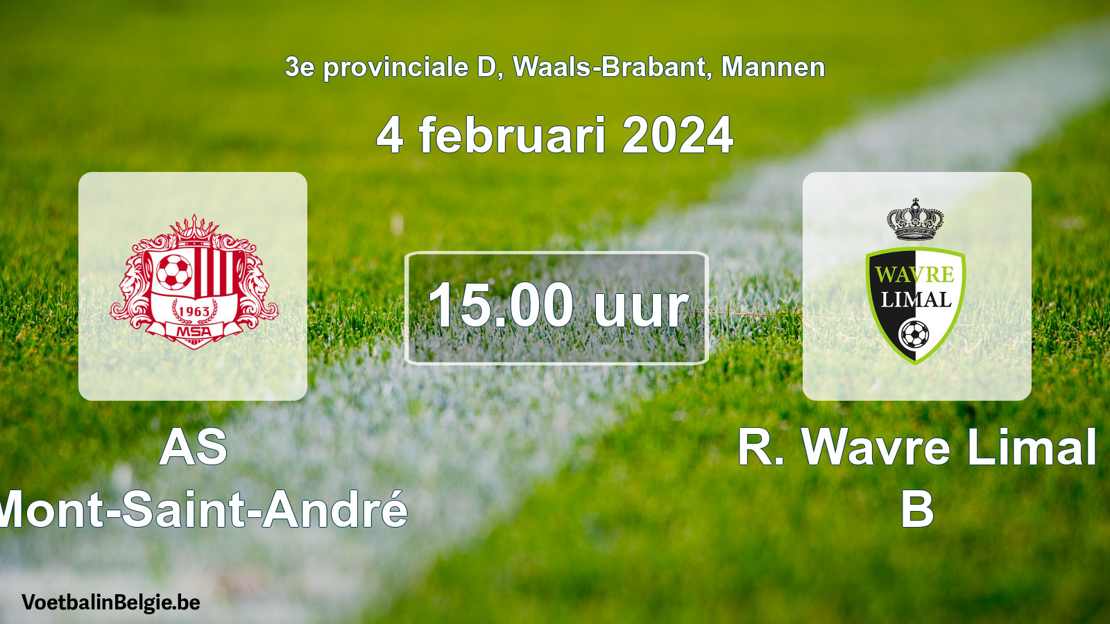Geplande wedstrijd mannenvoetbal: AS Mont-Saint-André - R. Wavre Limal B (4 februari 2024)