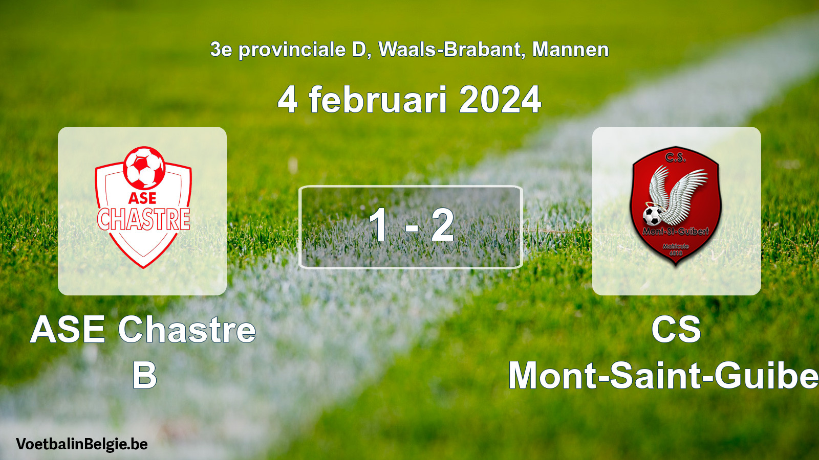 Gespeelde wedstrijd mannenvoetbal: ASE Chastre B - CS Mont-Saint-Guibert 1 - 2 (4 februari 2024)