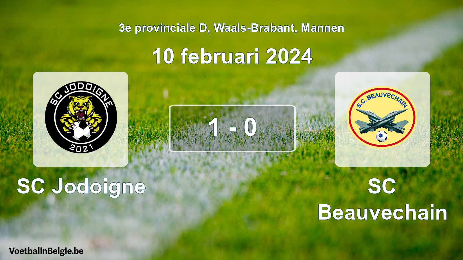 Gespeelde wedstrijd mannenvoetbal: SC Jodoigne - SC Beauvechain 1 - 0 (10 februari 2024)