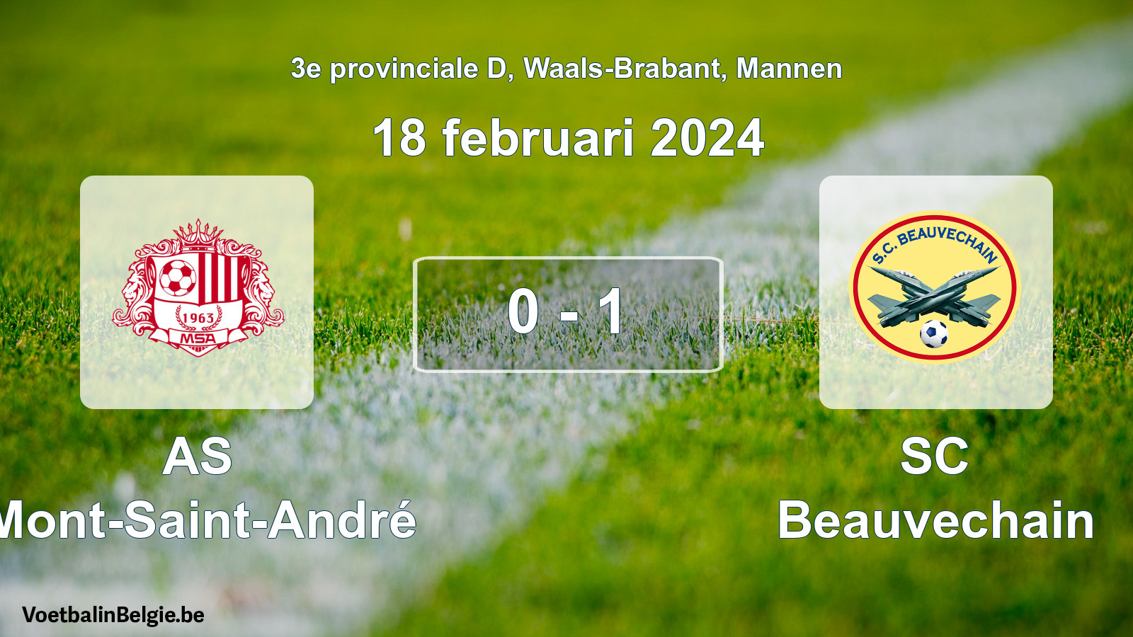 Gespeelde wedstrijd mannenvoetbal: AS Mont-Saint-André - SC Beauvechain 0 - 1 (18 februari 2024)