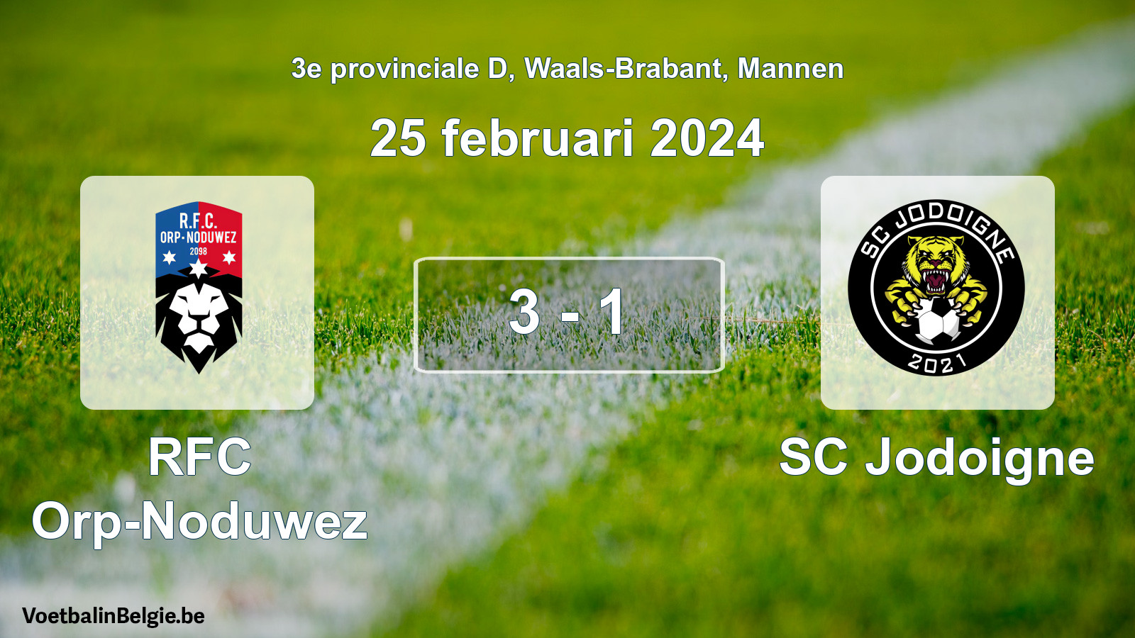 Gespeelde wedstrijd mannenvoetbal: RFC Orp-Noduwez - SC Jodoigne 3 - 1 (25 februari 2024)