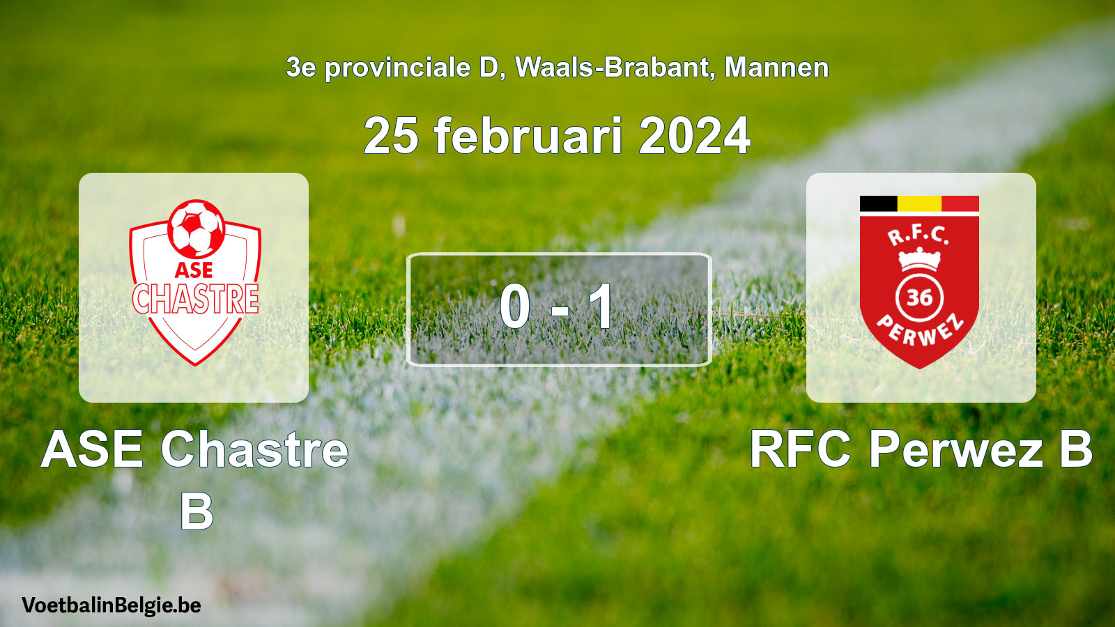 Gespeelde wedstrijd mannenvoetbal: ASE Chastre B - RFC Perwez B 0 - 1 (25 februari 2024)