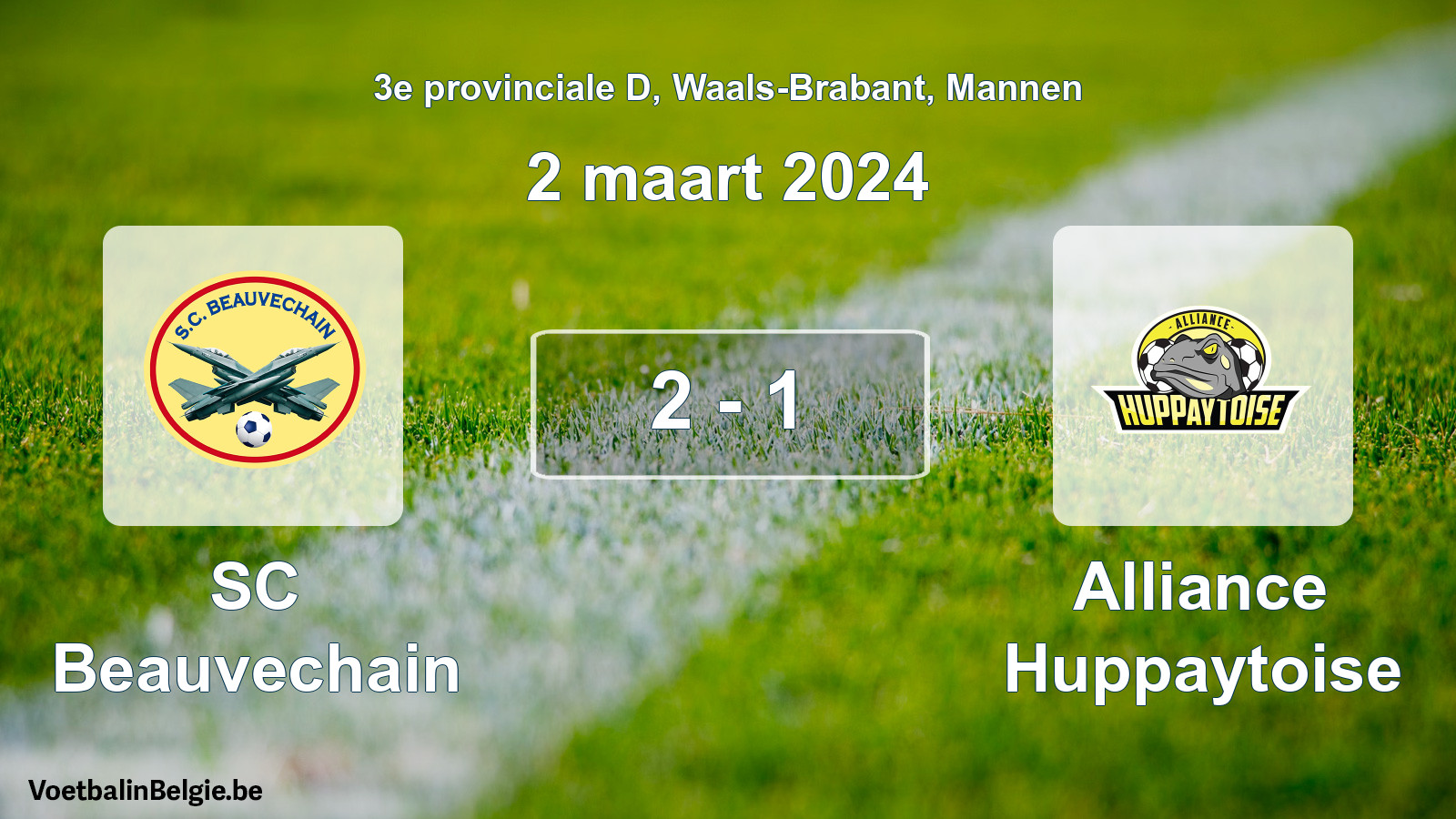 Gespeelde wedstrijd mannenvoetbal: SC Beauvechain - Alliance Huppaytoise 2 - 1 (2 maart 2024)
